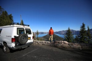 Crater lake in a camper van