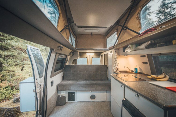 Pull out sofa bed inside a camper van
