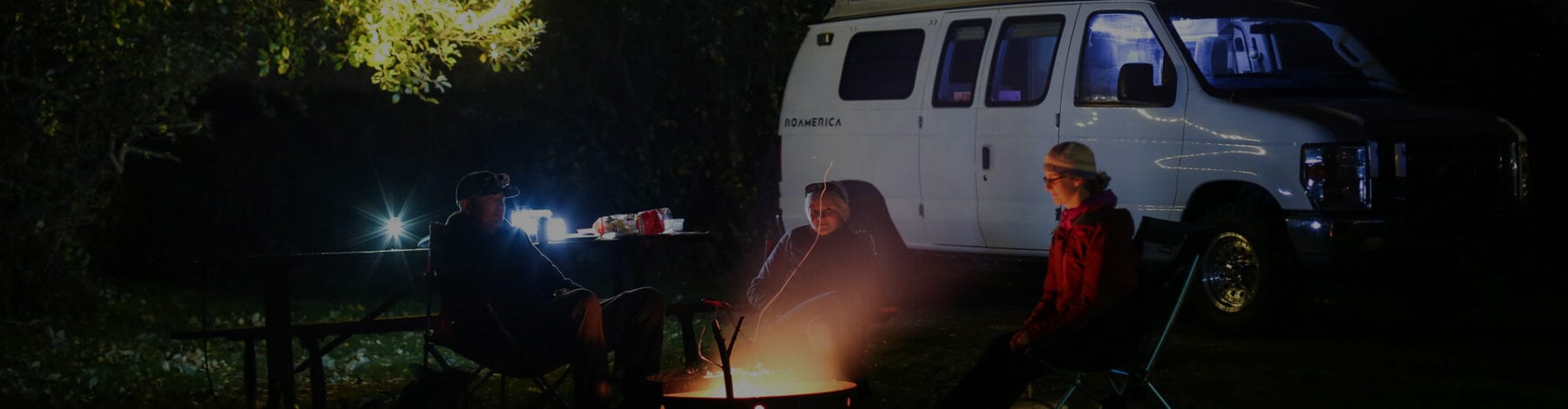 Roamerica 2011 Sportsmobile Campervan Side Profile Camping in front of campfire in Oregon