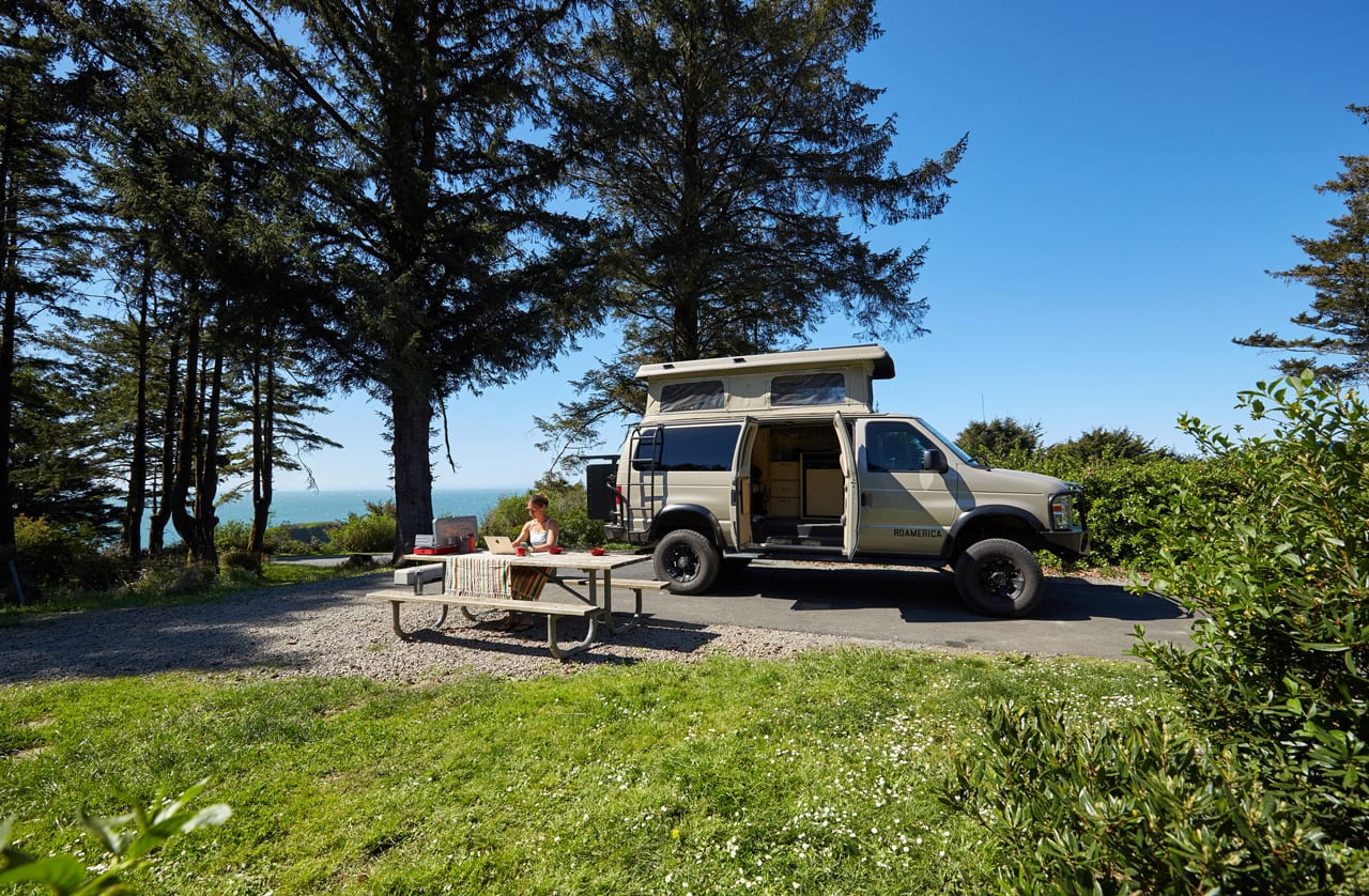 tiny home vs van living in a 4x4 4wd Ford Econoline Sportsmobile campervan