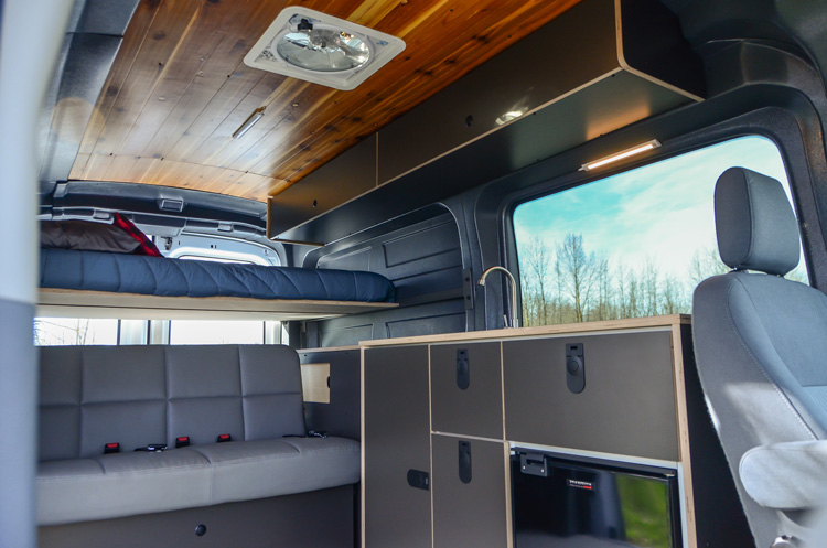 Converted Ford Transit campervan in Oregon with 2 beds and kitchen