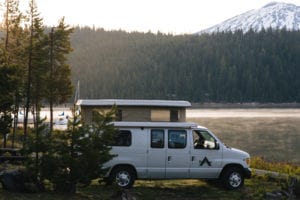 Sleeping in a 2wd Ford Econolline Sportsmobile van conversion by Sparks Lake in Oregon