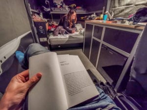 Inside look of camping in a van with a baby
