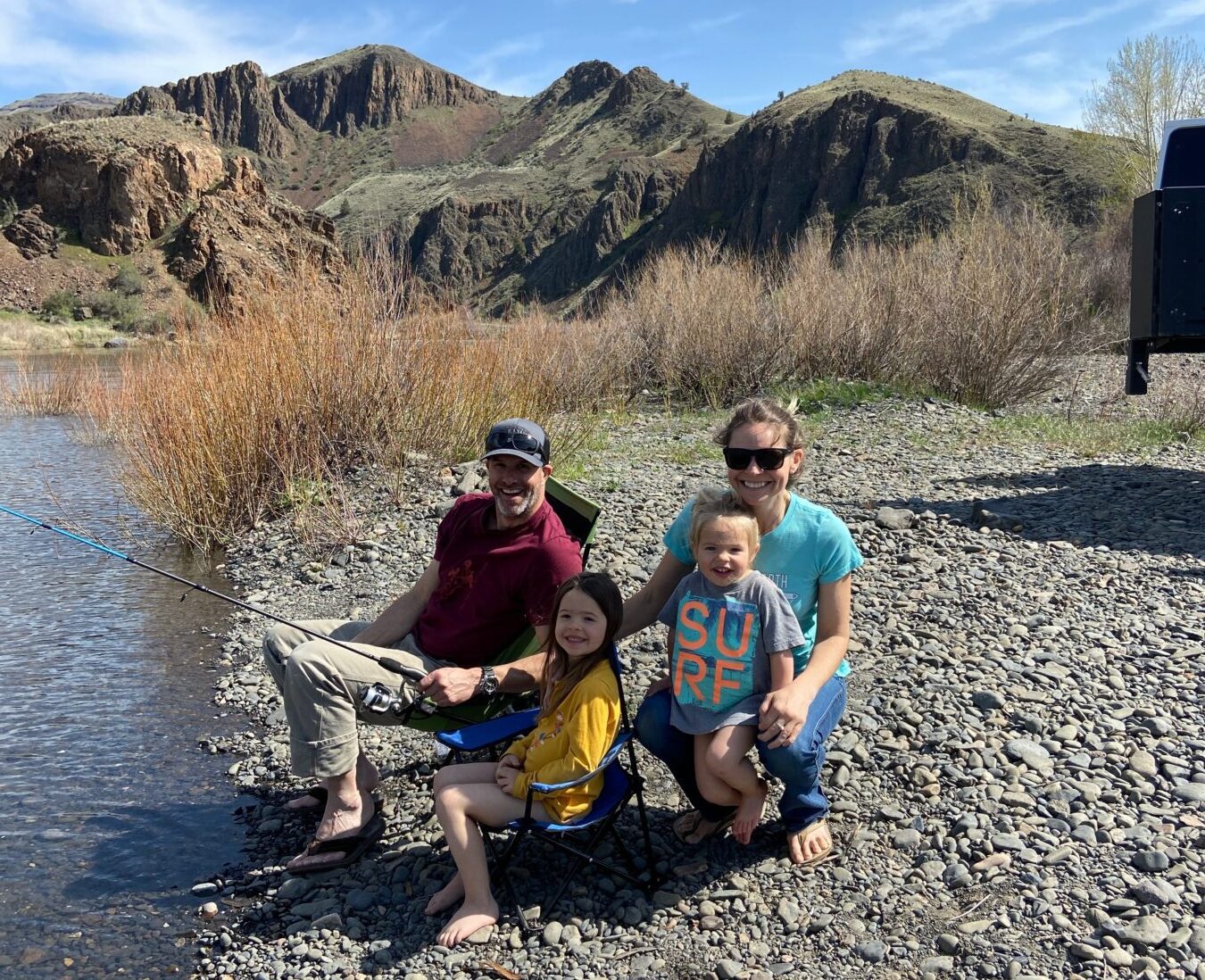 Camping as a family out of a campervan on the John Day River.