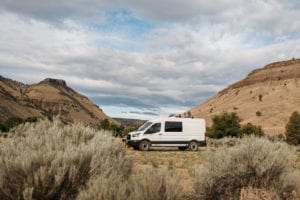 Roamerica converted campervan Ford Transit in Oregon High Desert road trip