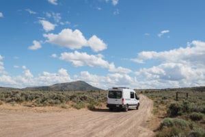 Roamerica converted campervan Ford Transit in Oregon High Desert road trip