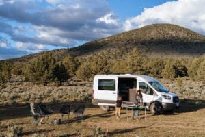 Setting up camp under Little Glass Butte