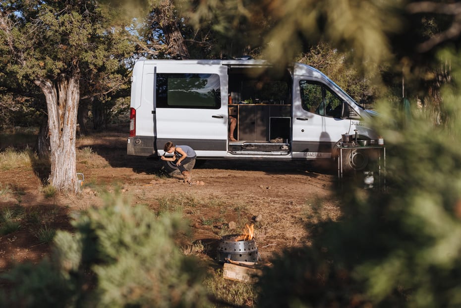 Roamerica converted campervan Ford Transit in Oregon High Desert road trip and rockhounding